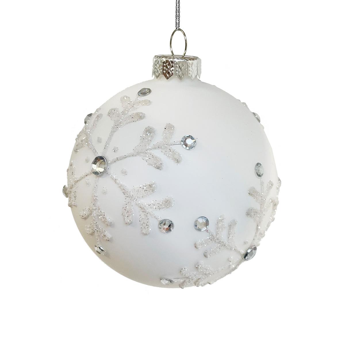Glass Ball White Mat With Snowflake 10Cm