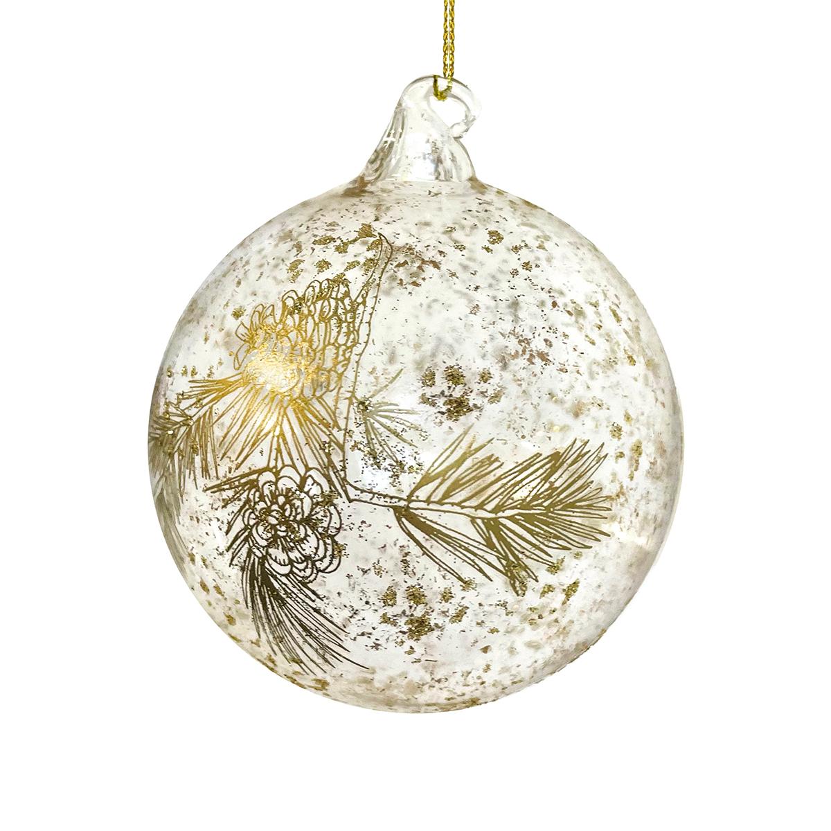 Glass Ball With Gold Fir Branch Print And Gold Leaf 10Cm