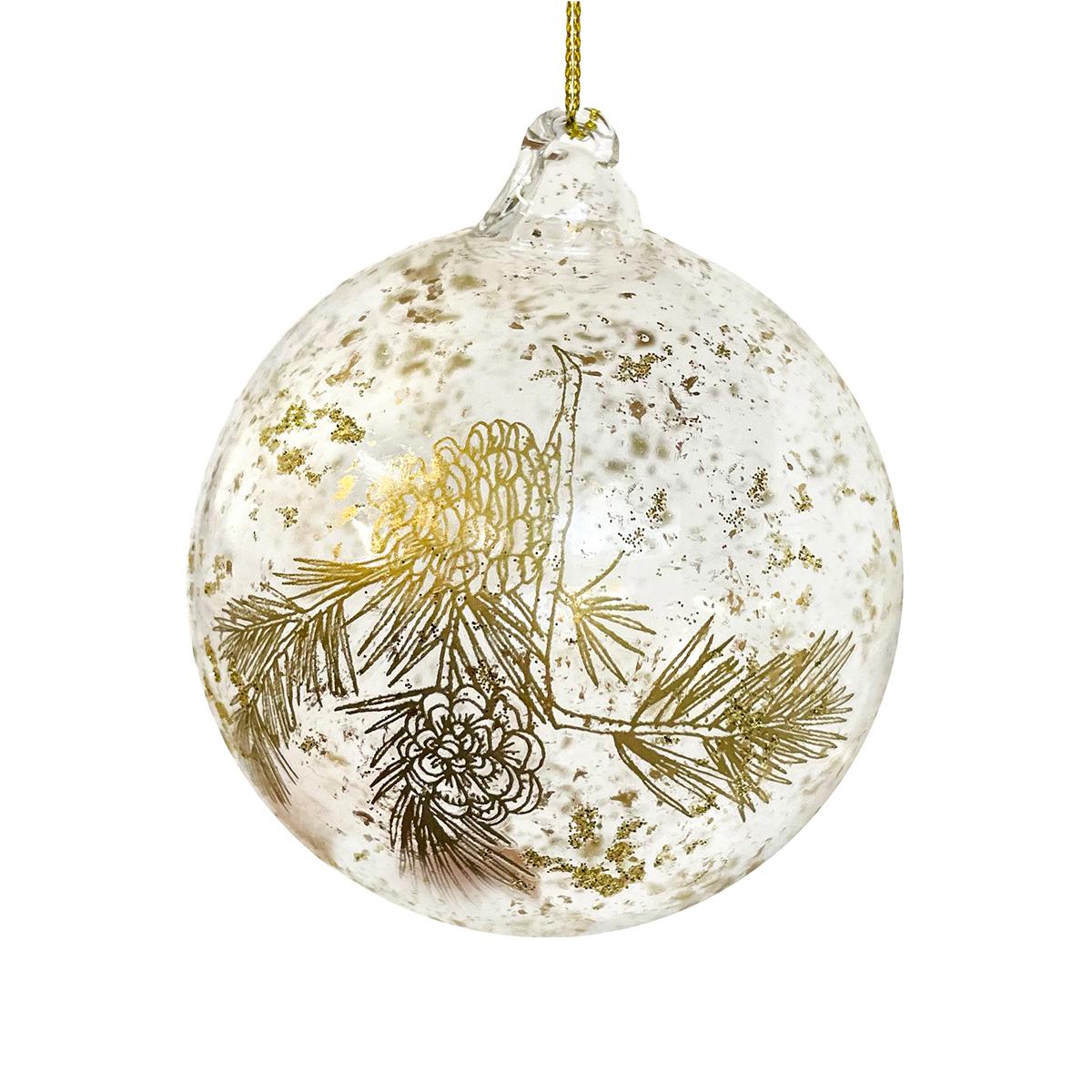 Glass Ball With Gold Fir Branch Print And Gold Leaf 8Cm