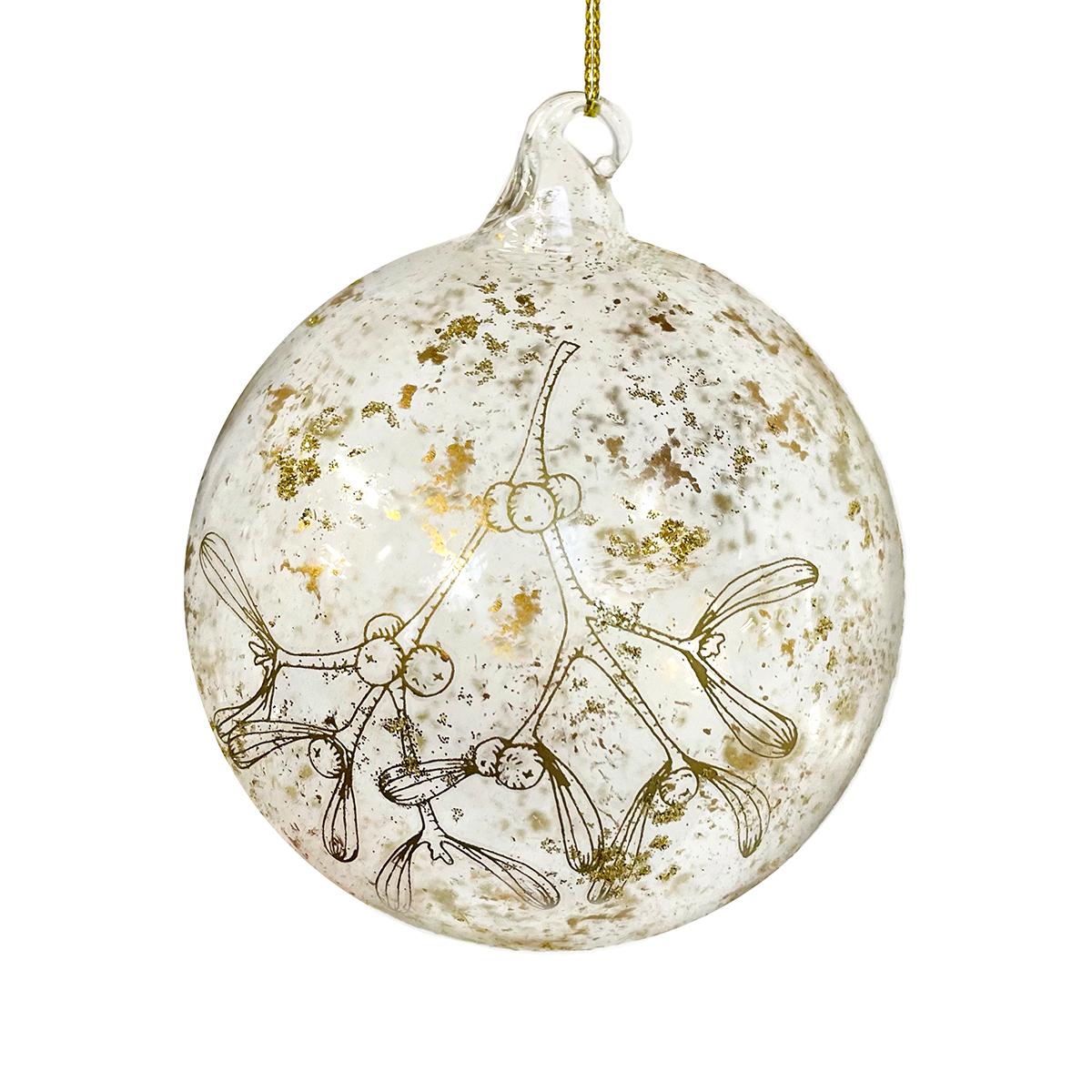 Glass Ball Clear With Gold Mistletoe And Gold Leaf 10Cm