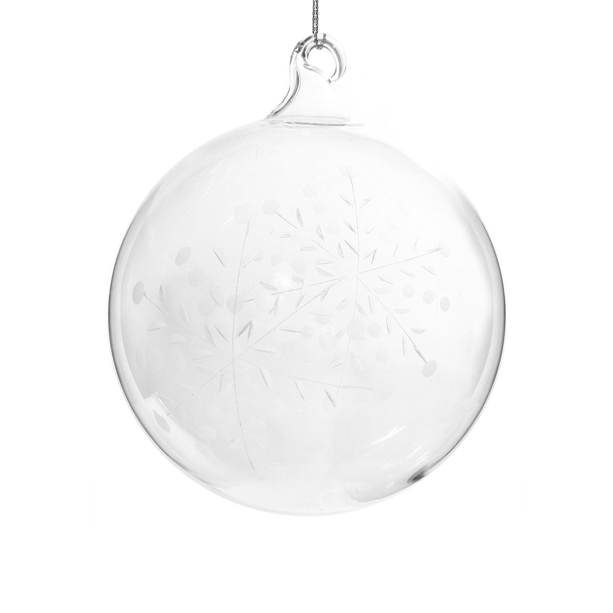 Glass Ball Clear W/Cutting Snowflake 10Cm