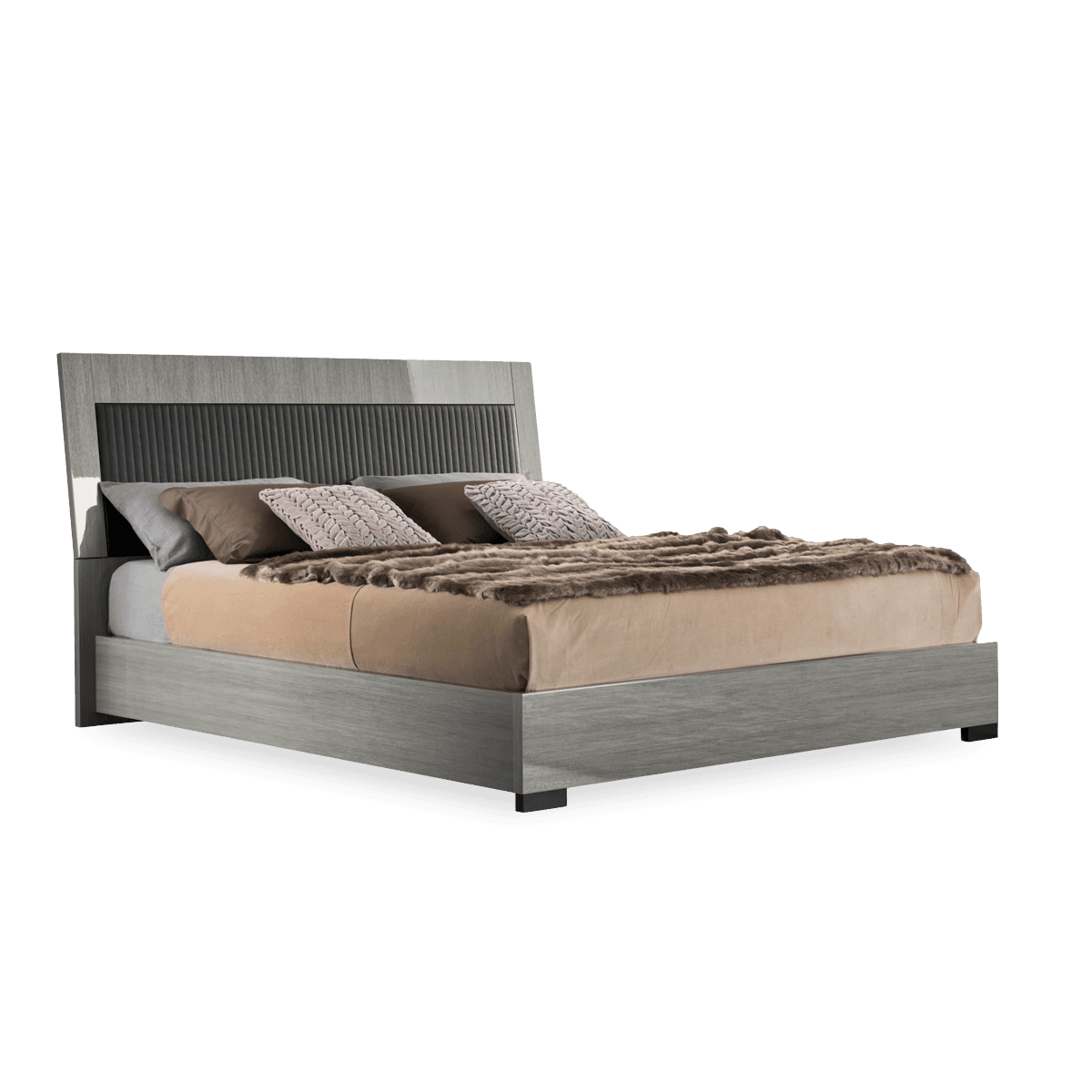Novecento Ks Bed Upholstered - Silver Wood