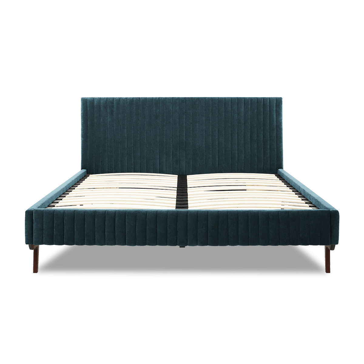 Alaska Upholstered Bed With Slat, Walnut/Blue