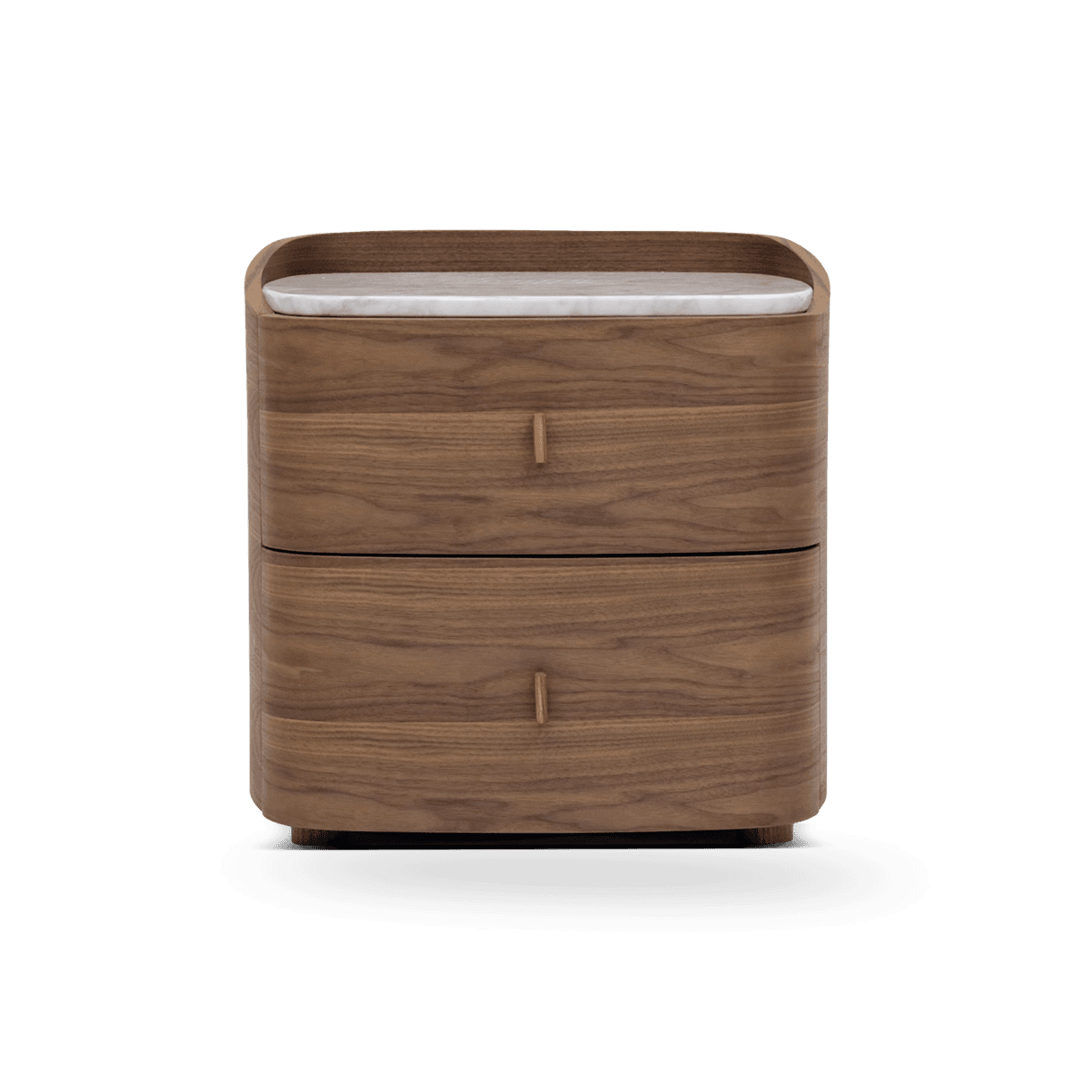 Vertu Bedside Table With White Marble Top, Walnut
